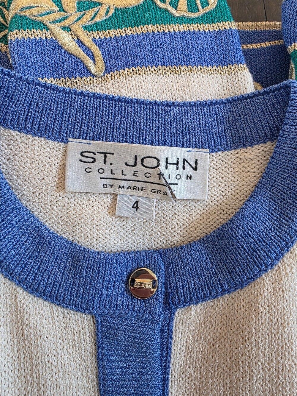 St John Marie Gray Vintage Santana Knit Nautical Cardigan Starfish Size 4 - Picture 7 of 11